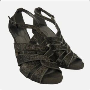 Antonio Melani Womens Size 8.5 Glitter Caged Gray Suede Leather Sandal Heels